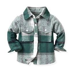 Kariertes Hemd Jungen Mädchen Unisex Kinder Langarm Shirts weich gebürstet legere Knopfleiste (Green,110/3-4 Y) von Meufam