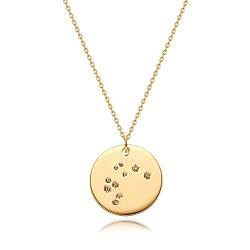 Gold Necklace Coin Disc Sternzeichen 12 Constellation Aquarius Star Engraved Horoskop Zeichen Astrologie Anhänger 18K Gold Plated Chain Dainty Personalized Simple Jewelry von Mevecco