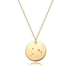 Gold Necklace Coin Disc Sternzeichen 12 Constellation Aries Star Engraved Horoskop Zeichen Astrologie Anhänger 18K Gold Plated Chain Dainty Personalized Simple Jewelry von Mevecco