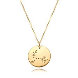 Gold Necklace Coin Disc Sternzeichen 12 Constellation Fische Star Engraved Horoskop Zeichen Astrologie Anhänger 18K Gold Plated Chain Dainty Personalized Simple Jewelry von Mevecco