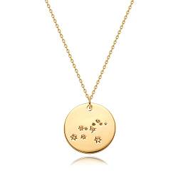 Gold Necklace Coin Disc Sternzeichen 12 Constellation Leo Star Engraved Horoskop Zeichen Astrologie Anhänger 18K Gold Plated Chain Dainty Personalized Simple Jewelry von Mevecco