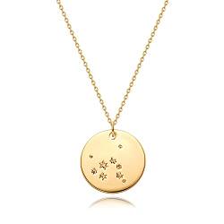 Gold Necklace Coin Disc Sternzeichen 12 Constellation Sagittarius Star Engraved Horoskop Zeichen Astrologie Anhänger 18K Gold Plated Chain Dainty Personalized Simple Jewelry von Mevecco
