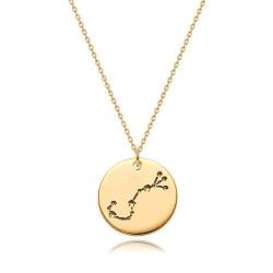 Gold Necklace Coin Disc Sternzeichen 12 Constellation Scorpio Star Connected Engraved Horoskop Zeichen Astrology Anhänger 18K Gold Plated Chain Dainty Personalized Simple Jewelry von Mevecco