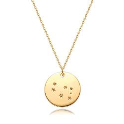 Gold Necklace Münze Disc Sternzeichen 12 Constellation Gemini Star Engraved Horoskop Zeichen Astrologie Anhänger 18K Gold Plated Chain Dainty Personalized Simple Jewelry von Mevecco