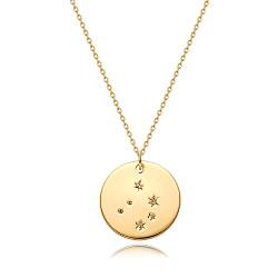 Gold Necklace Münze Disc Sternzeichen 12 Constellation Waage Star Engraved Horoskop Zeichen Astrologie Anhänger 18K Gold Plated Chain Dainty Personalized Simple Jewelry von Mevecco