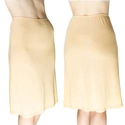 Mewa Klassischer Damen Unterrock LIWIA, Viskose-Seide, Underskirt Lange, Halbrock Knielang Petticoa, Antistatisch Unterrock Glatte 52 Beige von Mewa