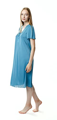 Mewa Nachthemd Damen Doris Damennachthemd Nachthemd mit kurzen Ärmeln Nachtwäsche Viskose Seide 46 Maritime von Mewa