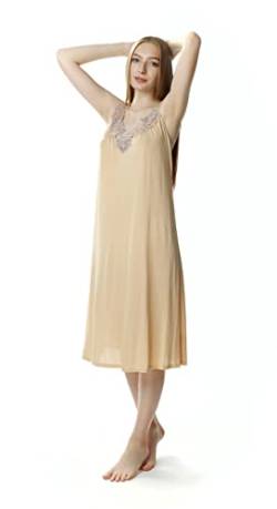 Mewa Nachthemd Damen Roza Damennachthemd Leichtes Nachtkleid mit schonem Design Nachtwäsche Viskose Seide 50 Beige von Mewa