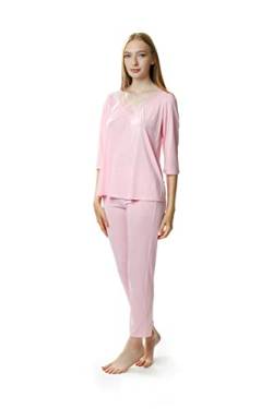 Zweiteiliger Schlafanzug Vivien, Damenpyjama 3/4 Ärmel, Pyjama Set Nachtwäsche 38 Rosa von Mewa