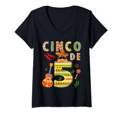 Damen Fröhlicher Cinco de Mayo mit Nacho Sombrero Gitarrenkaktus T-Shirt mit V-Ausschnitt von Mexican Fiesta Cinco De Mayo Birthday Party Outfit