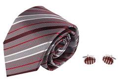 Mexx. Breite Seiden Krawatte mit Manschettenknöpfe Herren gestreift Rot | Länge 145cm, Schmale 8cm von Mexx.