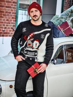 Mey & Edlich Herren Pullover Oh-Schreck-Weihnachtspullover schwarz 50 von Mey & Edlich