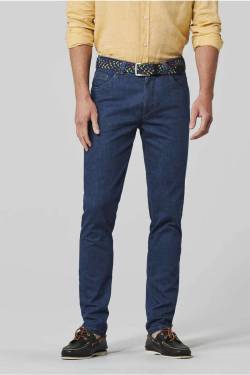 Meyer Slim Fit Jeans blau, Einfarbig von Meyer