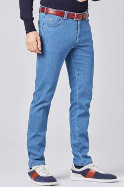 Meyer Slim Fit Jeans blau, Einfarbig von Meyer