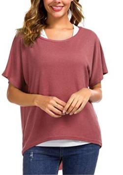 Meyison Damen Lose Asymmetrisch Sweatshirt Pullover Bluse Oberteile Oversized Top T Shirt (Large, 01 Lila Rot) von Meyison
