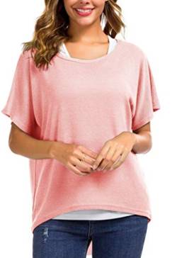 Meyison Damen Lose Asymmetrisch Sweatshirt Pullover Bluse Oberteile Oversized Top T Shirt (Small, Rosa) von Meyison