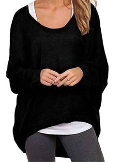 Meyison Damen Lose Asymmetrisch Sweatshirt Pullover Bluse Oberteile Oversized Tops T-Shirt, L, Schwarz B von Meyison