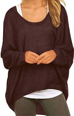 Meyison Damen Lose Asymmetrisch Sweatshirt Pullover Bluse Oberteile Oversized Tops T-Shirt, S, Coffee B von Meyison