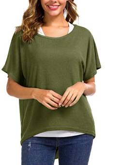 Meyison Damen Lose Asymmetrisch Sweatshirt Pullover Bluse Oberteile Oversized Tops T-Shirt Armee Grün-L von Meyison