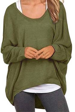 Meyison Damen Lose Asymmetrisch Sweatshirt Pullover Bluse Oberteile Oversized Tops T-Shirt Armee Grün M von Meyison