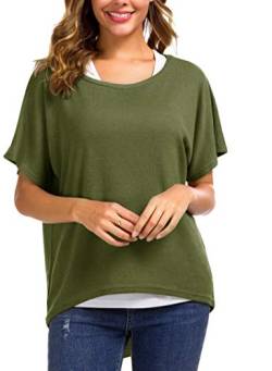 Meyison Damen Lose Asymmetrisch Sweatshirt Pullover Bluse Oberteile Oversized Tops T-Shirt Armee Grün-XL von Meyison