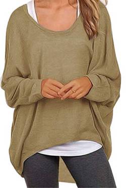 Meyison Damen Lose Asymmetrisch Sweatshirt Pullover Bluse Oberteile Oversized Tops T-Shirt Braun M von Meyison