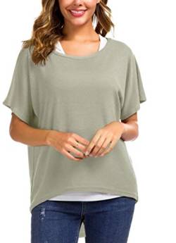 Meyison Damen Lose Asymmetrisch Sweatshirt Pullover Bluse Oberteile Oversized Tops T-Shirt Dunkelgrau-L von Meyison