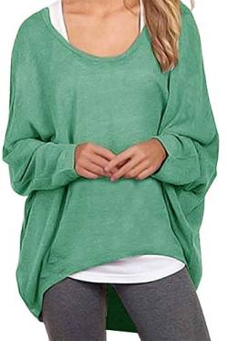 Meyison Damen Lose Asymmetrisch Sweatshirt Pullover Bluse Oberteile Oversized Tops T-Shirt Grün XL von Meyison