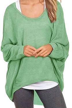 Meyison Damen Lose Asymmetrisch Sweatshirt Pullover Bluse Oberteile Oversized Tops T-Shirt Hellgrün L von Meyison