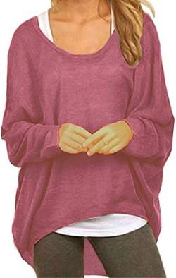 Meyison Damen Lose Asymmetrisch Sweatshirt Pullover Bluse Oberteile Oversized Tops T-Shirt Lila Rot L von Meyison