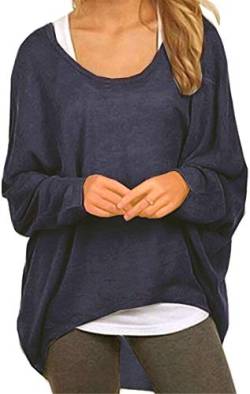 Meyison Damen Lose Asymmetrisch Sweatshirt Pullover Bluse Oberteile Oversized Tops T-Shirt Navy L von Meyison