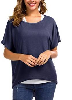 Meyison Damen Lose Asymmetrisch Sweatshirt Pullover Bluse Oberteile Oversized Tops T-Shirt Navy-M von Meyison
