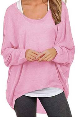 Meyison Damen Lose Asymmetrisch Sweatshirt Pullover Bluse Oberteile Oversized Tops T-Shirt Rosa S von Meyison