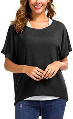 Meyison Damen Lose Asymmetrisch Sweatshirt Pullover Bluse Oberteile Oversized Tops T-Shirt Schwarz-XL von Meyison