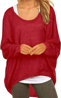 Meyison Damen Lose Asymmetrisch Sweatshirt Pullover Bluse Oberteile Oversized Tops T-Shirt Wein Rot L von Meyison