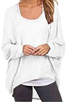 Meyison Damen Lose Asymmetrisch Sweatshirt Pullover Bluse Oberteile Oversized Tops T-Shirt Weiss XL von Meyison