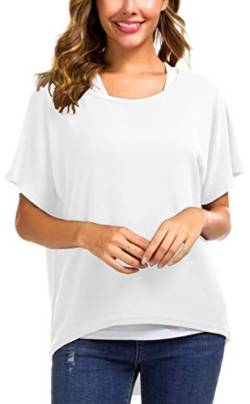 Meyison Damen Lose Asymmetrisch Sweatshirt Pullover Bluse Oberteile Oversized Tops T-Shirt Weiss-XXL von Meyison