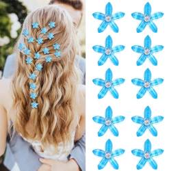 Mezrkuwr 10 Stück Blau kleine Blumen-Haarspangen, Mini-süße Strass-Metall-Haarnadeln für Frauen, dekorativ, Braut-Haarspangen für Mädchen, Hochzeit, Haarschmuck von Mezrkuwr