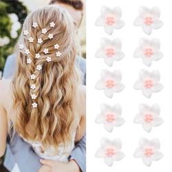 Mezrkuwr 10 Stück Kleine Blumen-Haarspangen für Frauen, weiß-rosa Mini-Blumen-Haarspange, Rapunzel-Haarblumen, Clips, Hochzeit, geflochtene Haarnadeln, Haarspangen von Mezrkuwr
