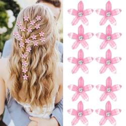 Mezrkuwr 10 Stück rosa kleine Blumen-Haarspangen, Mini-süße Strass-Metall-Haarnadeln für Frauen, Hochzeit, Haarschmuck, dekorativ, Braut-Haarspangen für Mädchen von Mezrkuwr