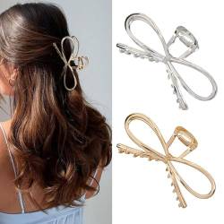 Mezrkuwr 2 Stück Metallschleifen-Haarklammern für Frauen, Schmetterlings-Haarspangen-Klauenklammern für dünnes, dickes, lockiges Haar, Bogen-Haarklammern, starker Halt von Mezrkuwr