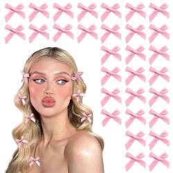 Mezrkuwr 30 Stück Schleife Haarspangen rosa Satin Mini Schleife Haarschmuck niedliche Haarschleife Haarspangen Band Haarnadeln für Frauen Mädchen Mini-Haarnadel, rosa von Mezrkuwr