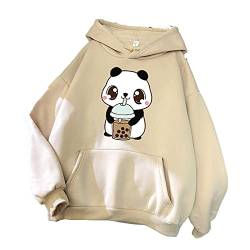 Mfacl Cute Hoodies Sweatshirt Frauen-Karikatur-Nette Panda Tier Plus Samt mit Kapuze Strickjacke-Mantel Plus GrößeHoodie Herbst und Winter (Color : Beige, Size : M) von Mfacl