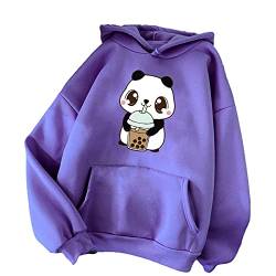 Mfacl Cute Hoodies Sweatshirt Frauen-Karikatur-Nette Panda Tier Plus Samt mit Kapuze Strickjacke-Mantel Plus GrößeHoodie Herbst und Winter (Color : Purple, Size : S) von Mfacl