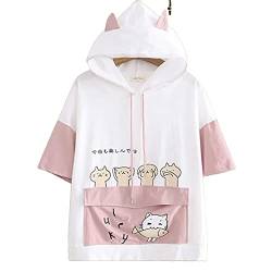 Mfacl Hoodies Sweatshirt Kawaii Hoodie Harajuku Japanische Süßigkeiten Fische Nette Katze Hoodie für Mädchen Soft Streetwear Frauen Top (Color : Short Sleeve, Size : S) von Mfacl