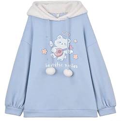 Mfacl Hoodies Sweatshirt Kleidung Herbst Kawaii Lolita Frauen Mit Kapuze Sweatshirt Solide Langarm Hoodies Pullover Samt (Color : Blue, Size : XL) von Mfacl