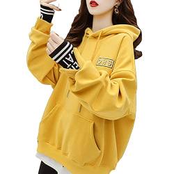 Mfacl Nette Hoodies Sweatshirt Womens Kleidung Frühling und Herbst dünne gefälschte Zweiteilige Pullover Frauen Neue Top-Kapuze-Mantel (Color : Yellow, Size : M) von Mfacl