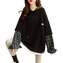 Mfacl Süße Hoodies Sweatshirt Womens Kleidung Große Größe Frauen Lose Koreanische Version Gefälschte Zweiteilige Pullover Frauen Top (Color : Black, Size : L) von Mfacl