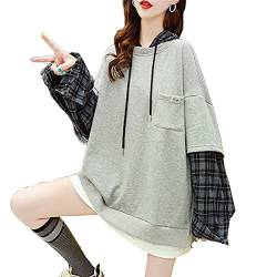 Mfacl Süße Hoodies Sweatshirt Womens Kleidung Große Größe Frauen Lose Koreanische Version Gefälschte Zweiteilige Pullover Frauen Top (Color : Grey, Size : M) von Mfacl