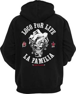 Mi Barrio LA FAMILIA ORIGINAL „LOCO FOR LIFE“ Herren. Jungs, Zipper Hooded, Kapuzenjacke, Sweat Jacke, schwarz, (4XL) von Mi Barrio